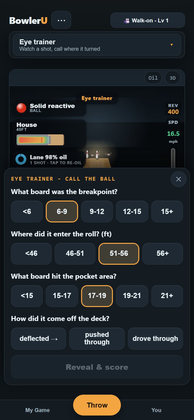 The Eye trainer asking where the ball broke, where it rolled and where it hit